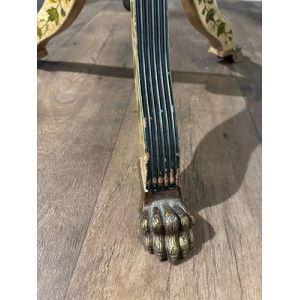 Reproduction Floral Painted Tripod Table With Brass Gallery