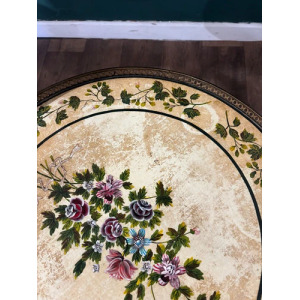 Reproduction Floral Painted Tripod Table With Brass Gallery