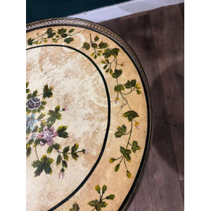 Reproduction Floral Painted Tripod Table With Brass Gallery