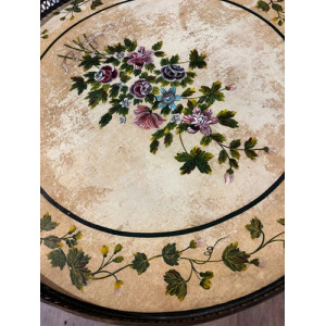 Reproduction Floral Painted Tripod Table With Brass Gallery