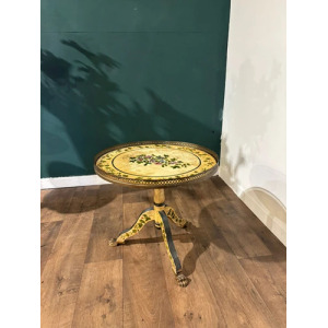 Reproduction Floral Painted Tripod Table With Brass Gallery