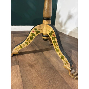 Reproduction Floral Painted Tripod Table With Brass Gallery