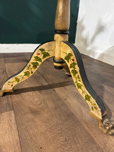 Reproduction Floral Painted Tripod Table With Brass Gallery