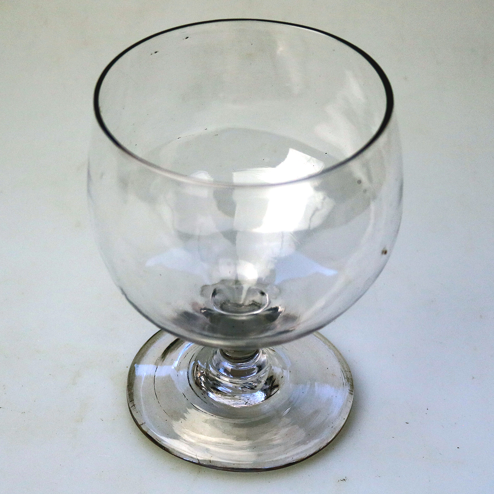 A larger antique stemware hand-blown glass Rummer Goblet / Wine Glass 2 C.19thC