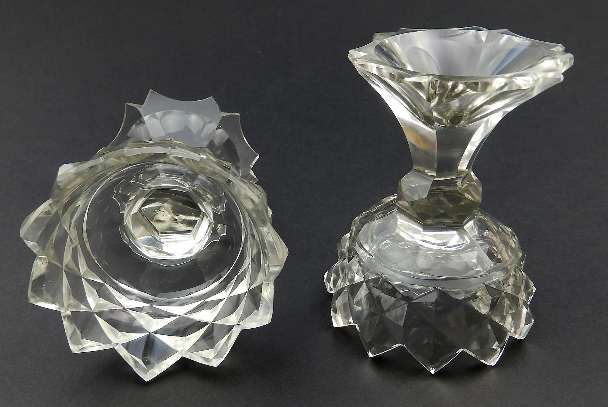 A wonderful & unusual pair of antique Georgian Irish cut glass Salts C.18thC