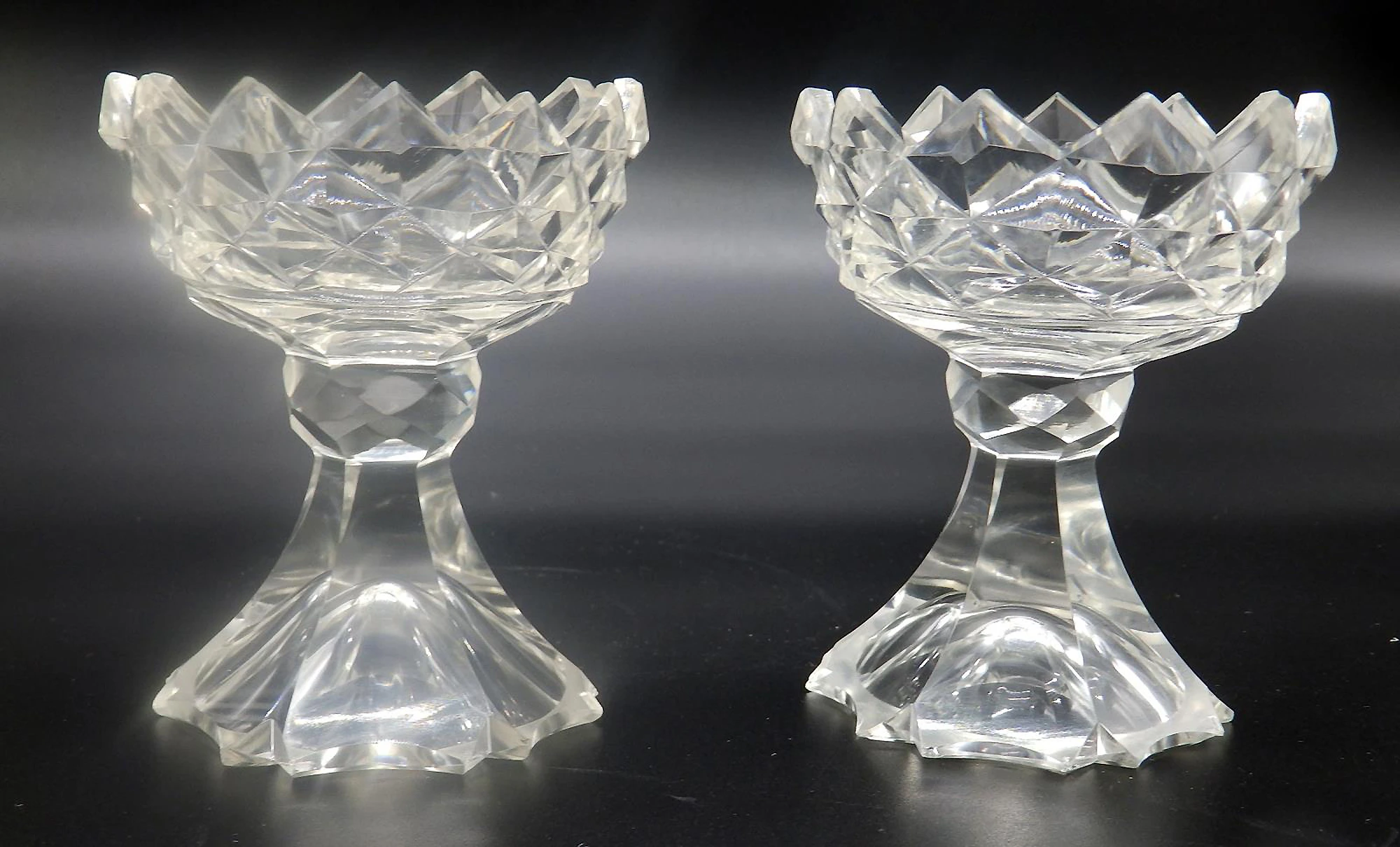 A wonderful & unusual pair of antique Georgian Irish cut glass Salts C.18thC