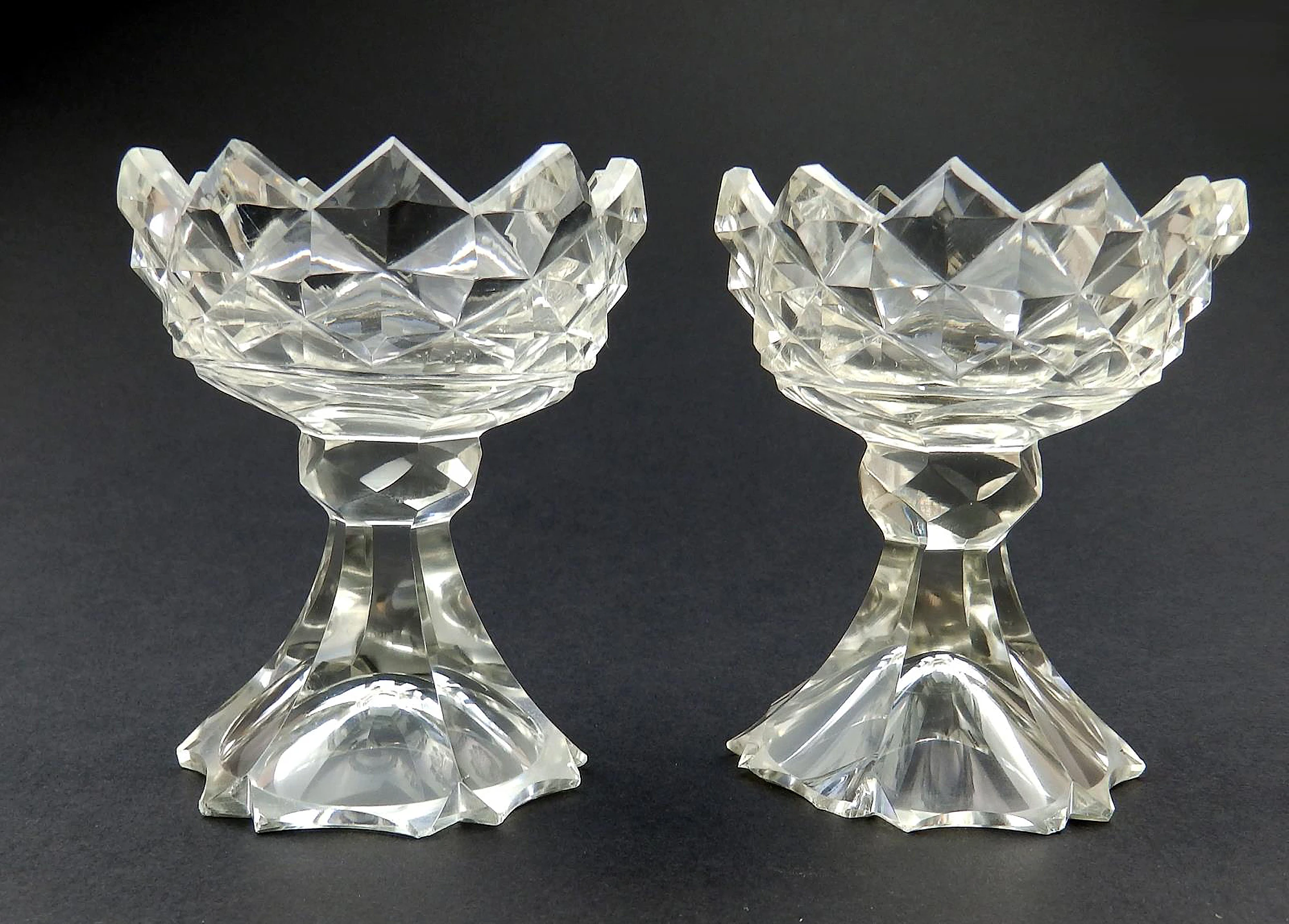 A wonderful & unusual pair of antique Georgian Irish cut glass Salts C.18thC