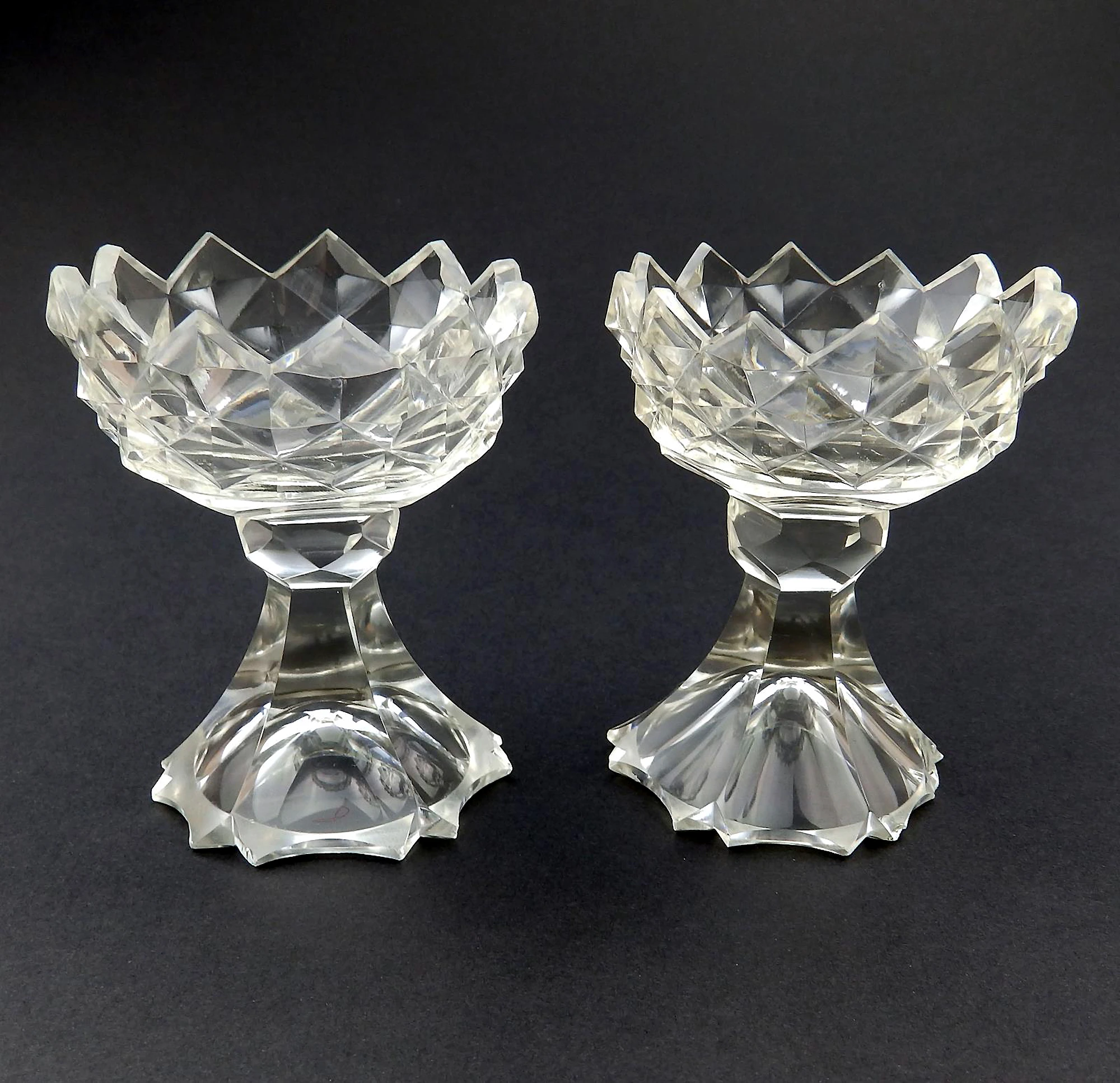 A wonderful & unusual pair of antique Georgian Irish cut glass Salts C.18thC