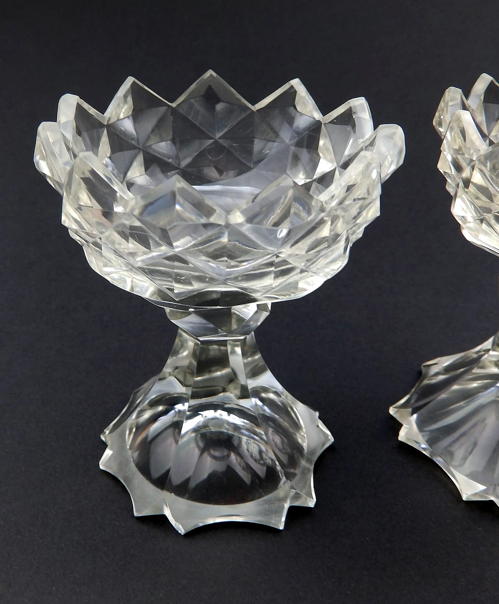 A wonderful & unusual pair of antique Georgian Irish cut glass Salts C.18thC