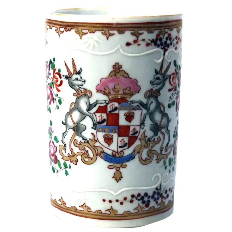 A good antique Samson of Paris porcelain Chinese Export Armorial Tankard C.19thC