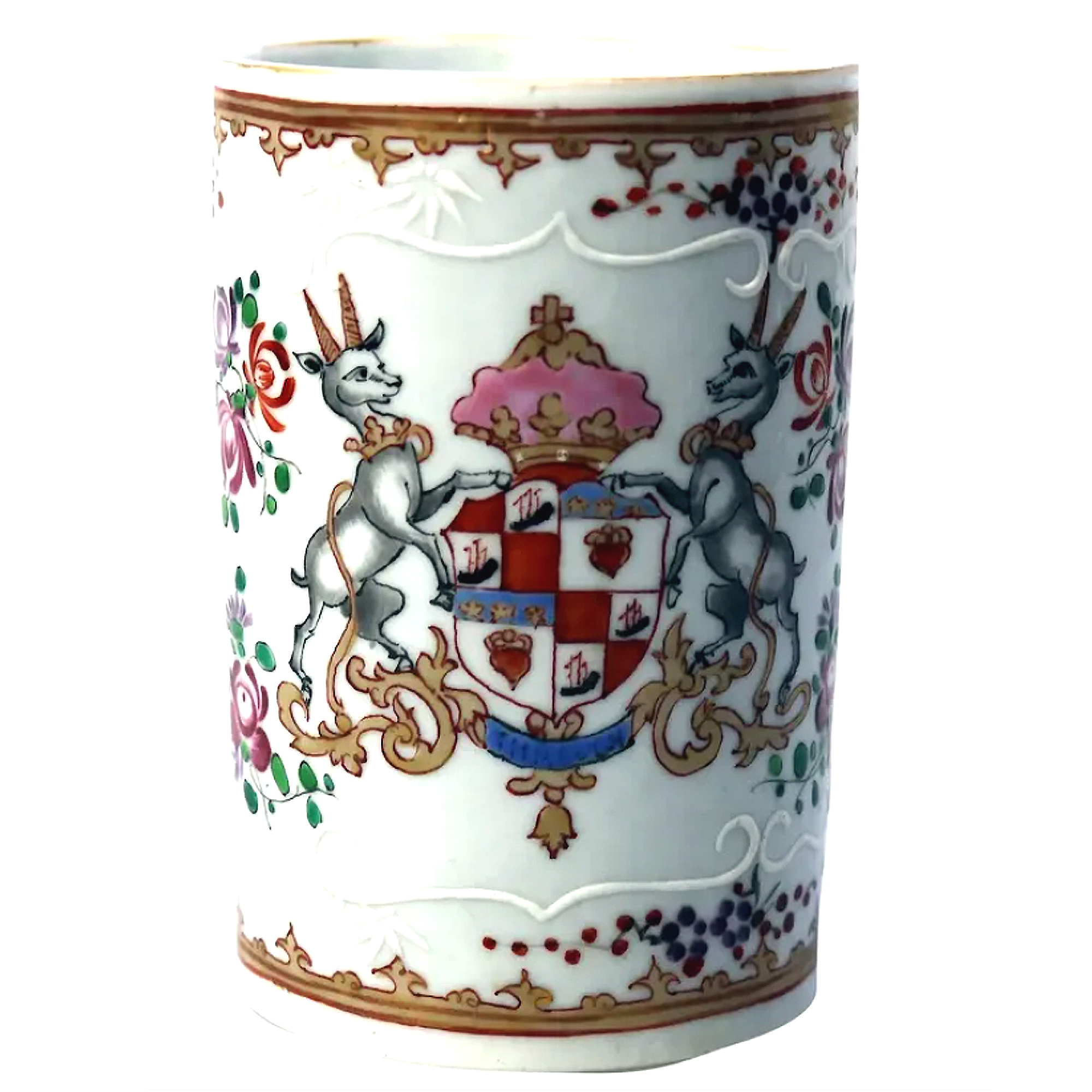 A good antique Samson of Paris porcelain Chinese Export Armorial Tankard C.19thC
