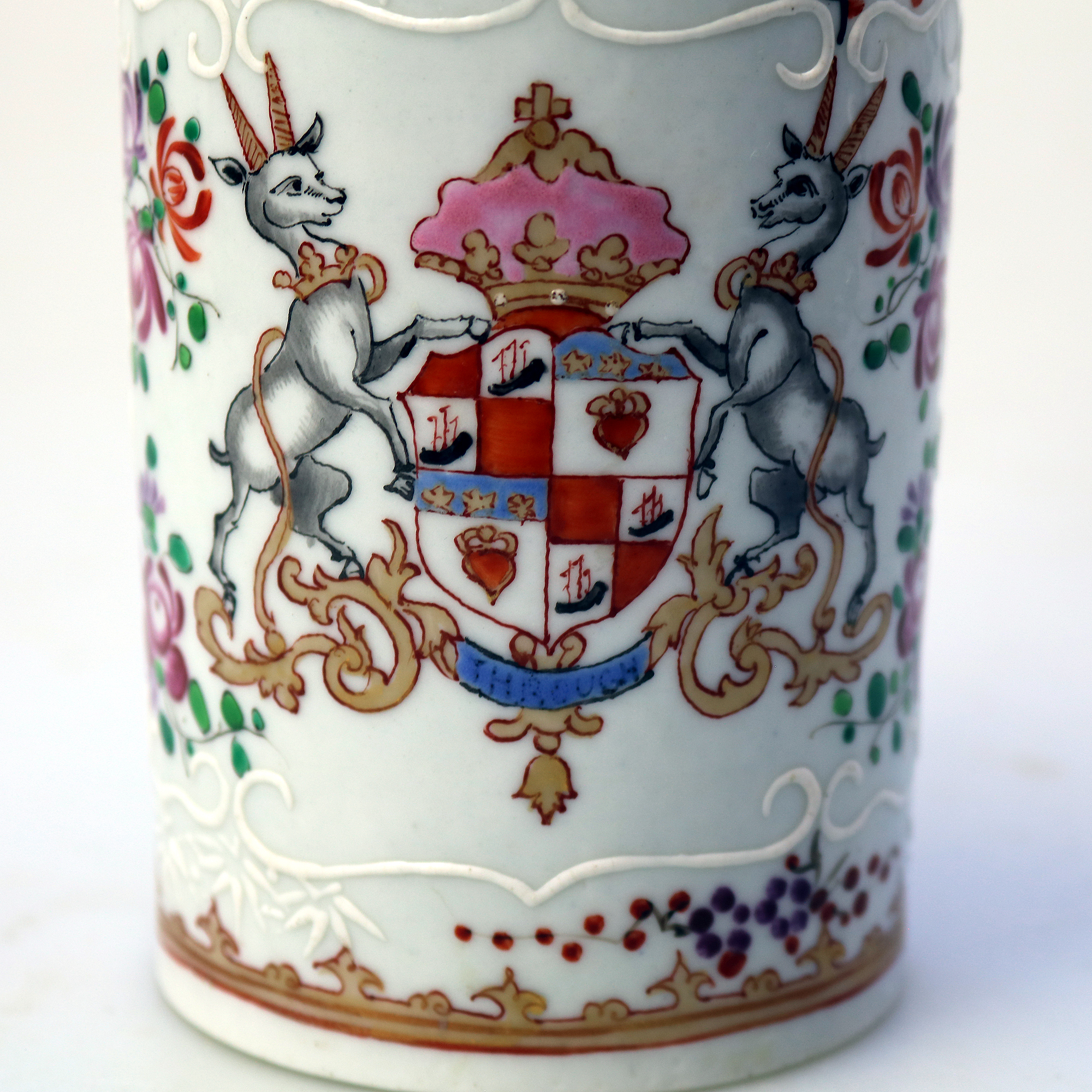 A good antique Samson of Paris porcelain Chinese Export Armorial Tankard C.19thC
