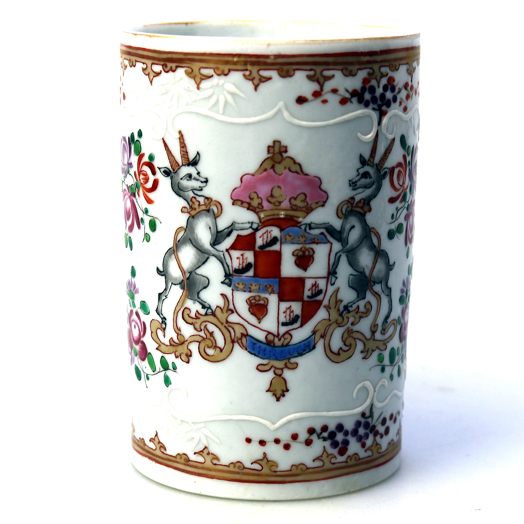 A good antique Samson of Paris porcelain Chinese Export Armorial Tankard C.19thC