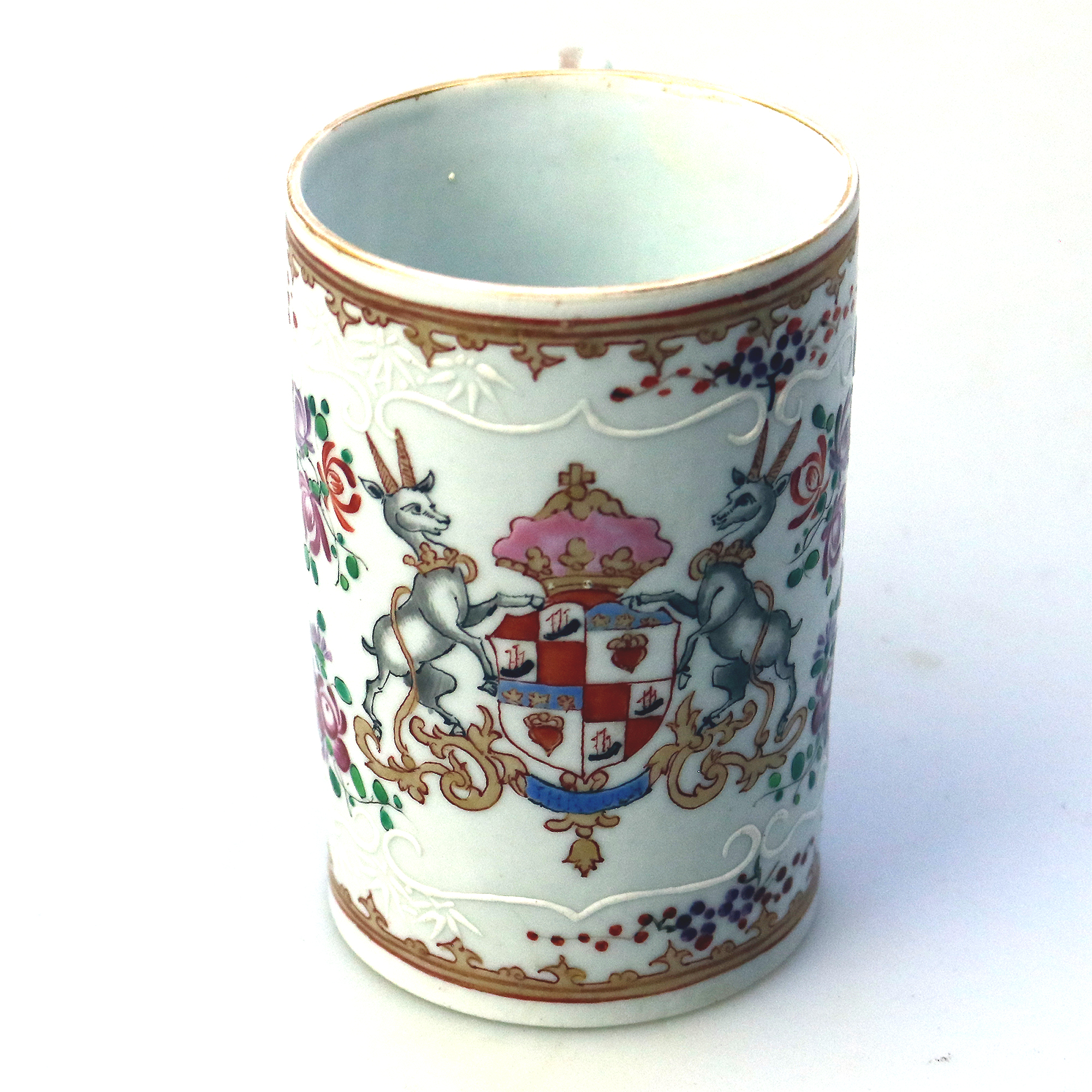 A good antique Samson of Paris porcelain Chinese Export Armorial Tankard C.19thC