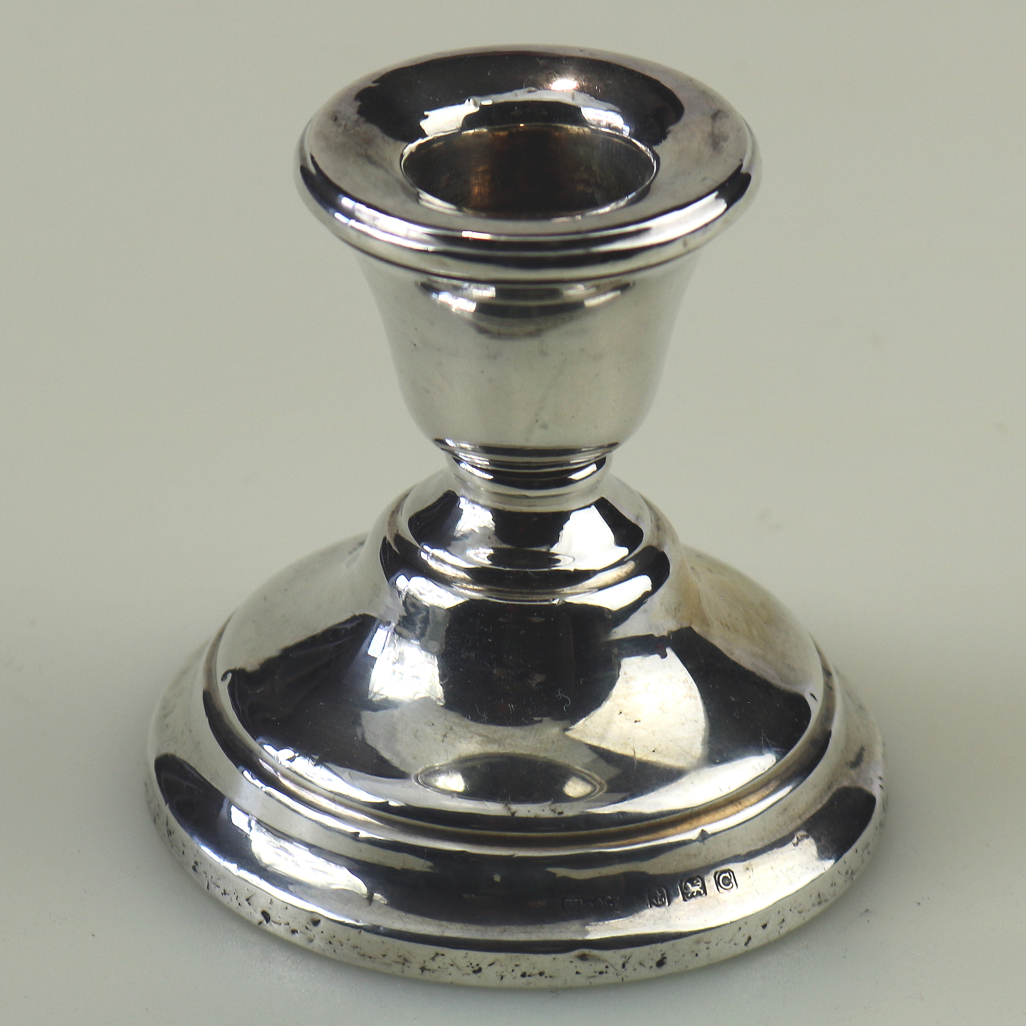 An antique English George V sterling 925 solid silver Dwarf Candlestick C.1927