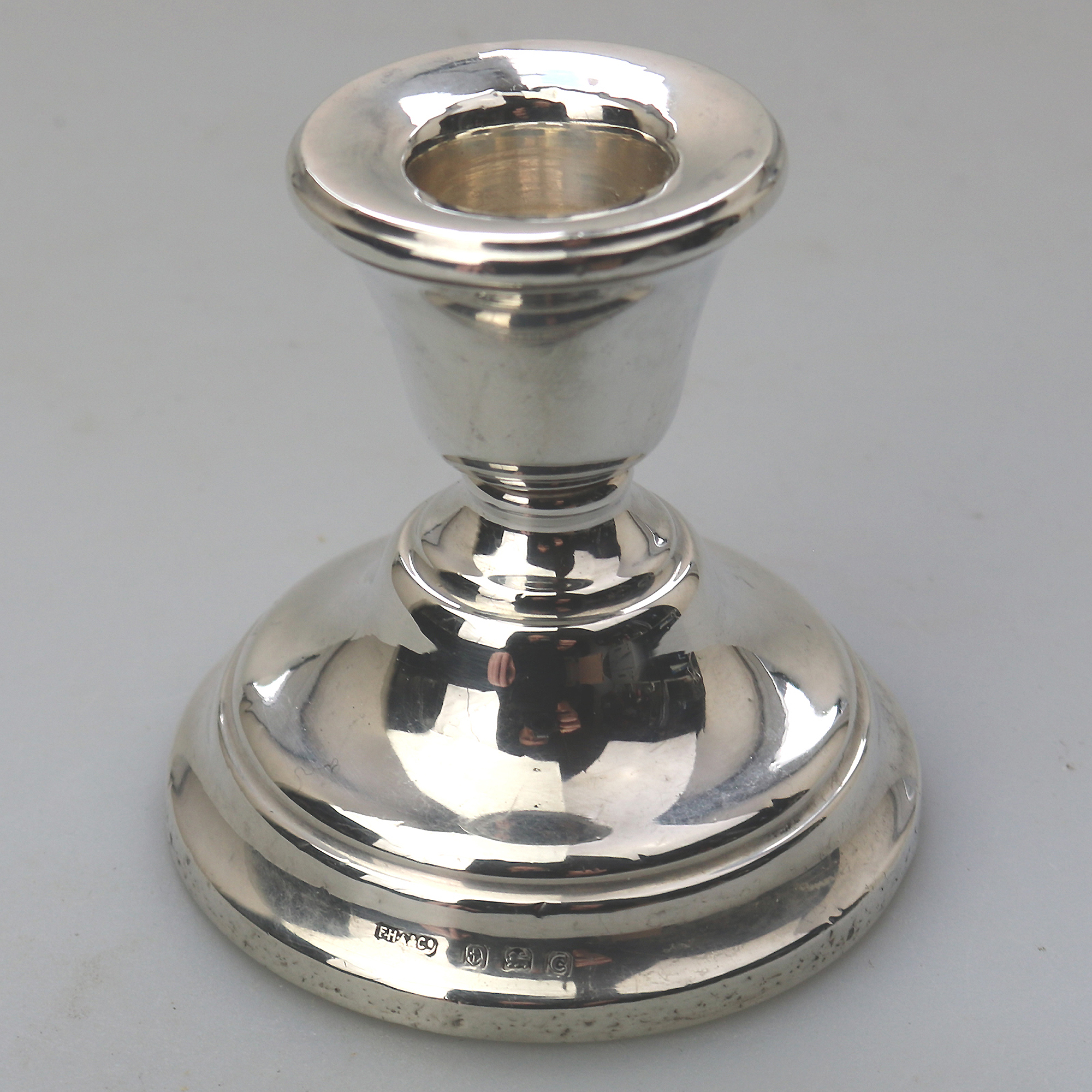 An antique English George V sterling 925 solid silver Dwarf Candlestick C.1927
