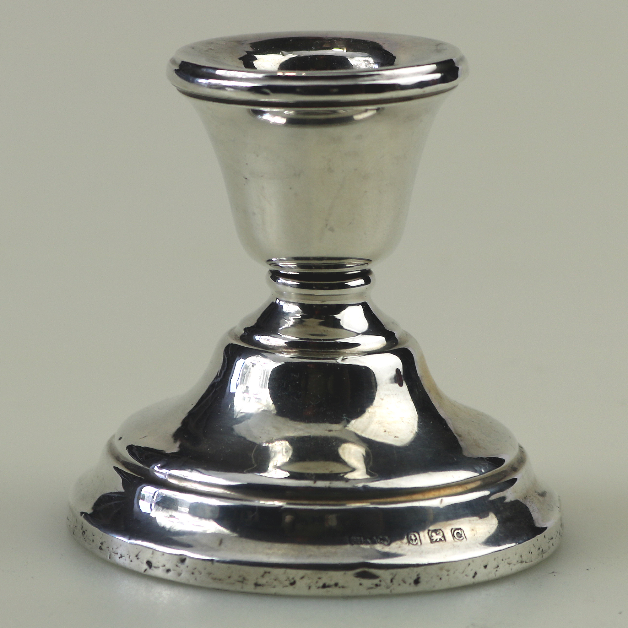 An antique English George V sterling 925 solid silver Dwarf Candlestick C.1927