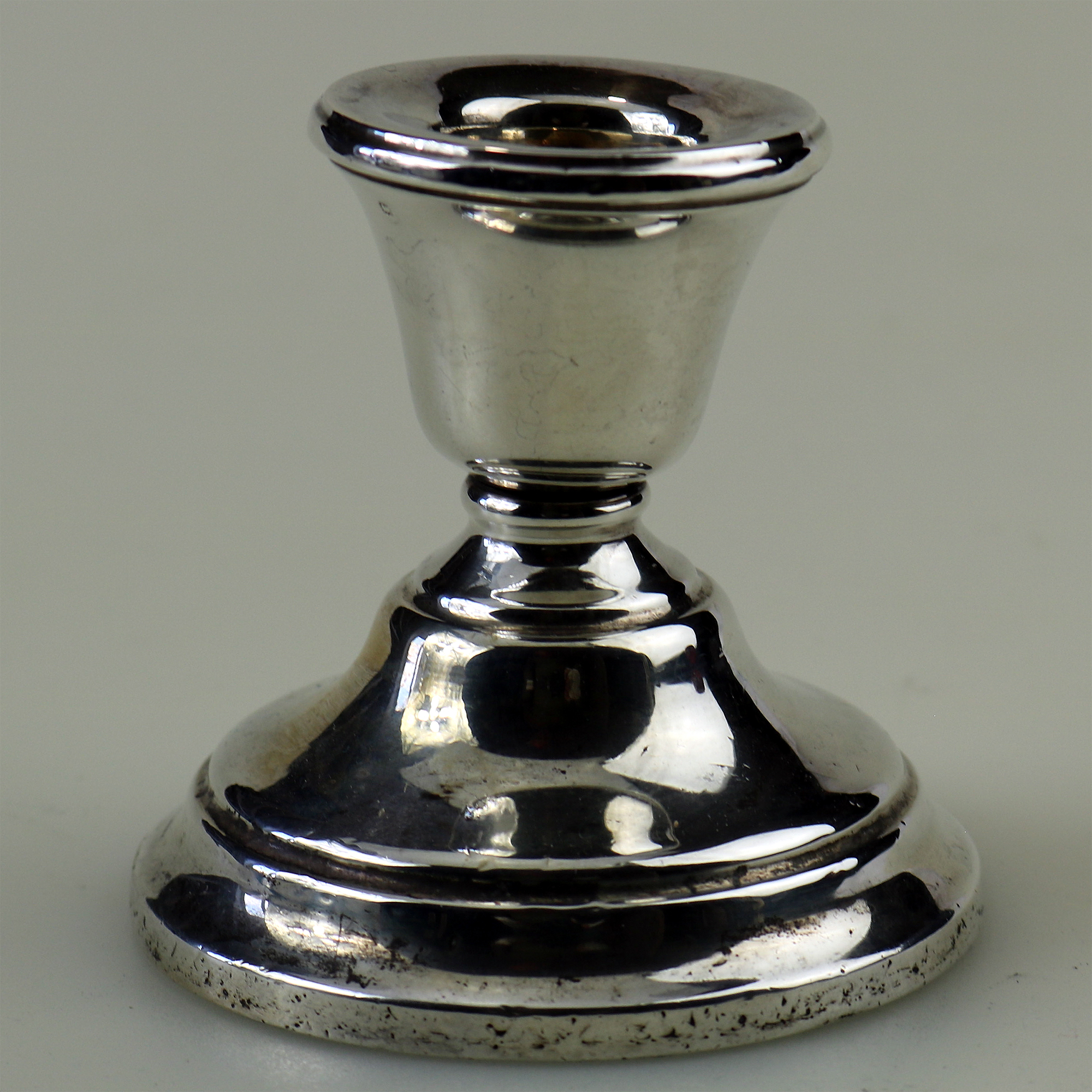 An antique English George V sterling 925 solid silver Dwarf Candlestick C.1927