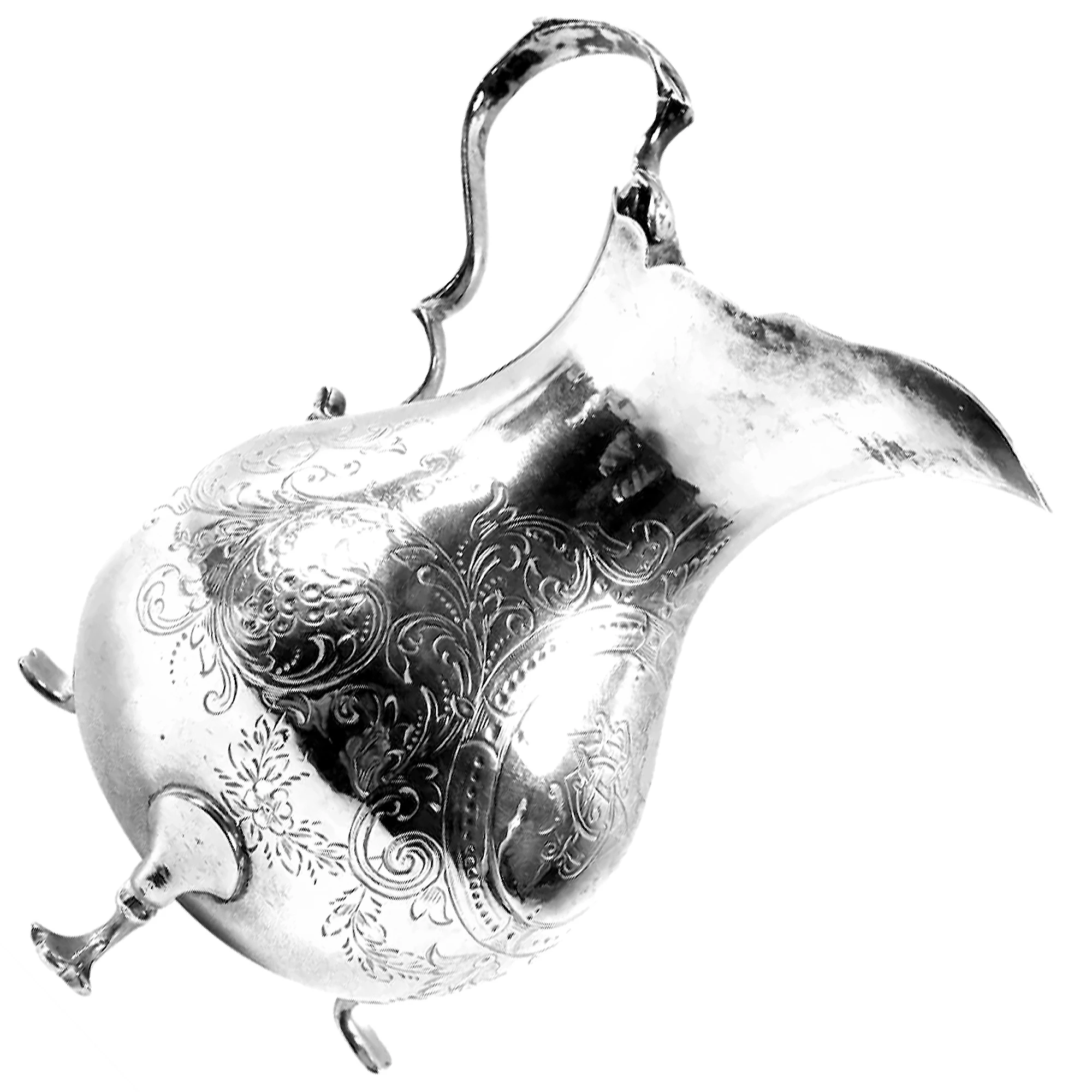 A good antique Victorian English solid silver floral engraved Jug 117g C.1870