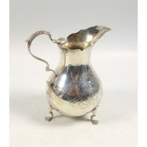 A good antique Victorian English solid silver floral engraved Jug 117g C.1870