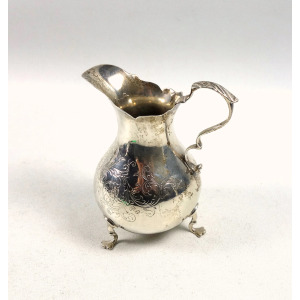 A good antique Victorian English solid silver floral engraved Jug 117g C.1870