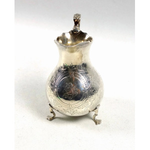 A good antique Victorian English solid silver floral engraved Jug 117g C.1870