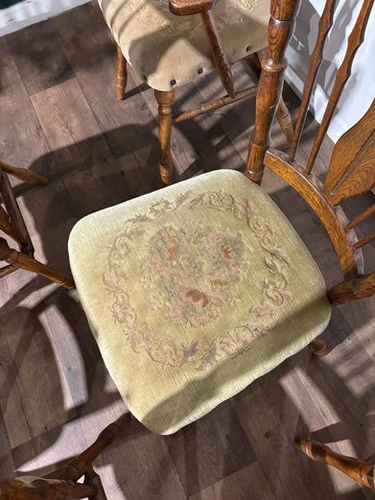 Six Vintage Oak Dining Chairs To Include Two Carvers