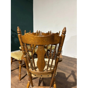 Six Vintage Oak Dining Chairs To Include Two Carvers