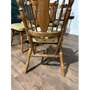 Six Vintage Oak Dining Chairs To Include Two Carvers
