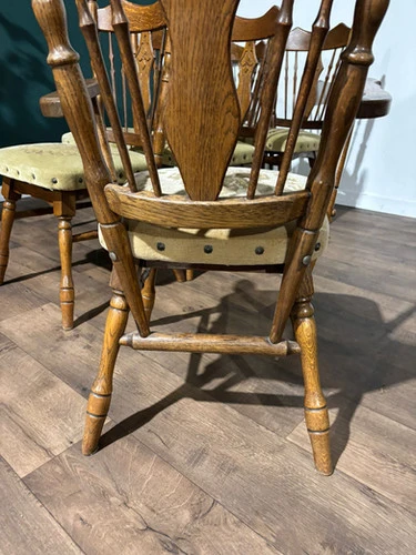 Six Vintage Oak Dining Chairs To Include Two Carvers