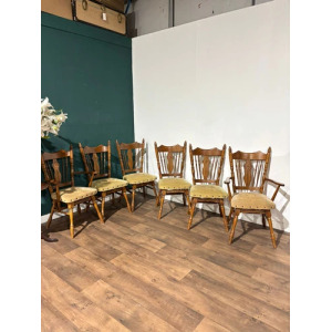 Six Vintage Oak Dining Chairs To Include Two Carvers