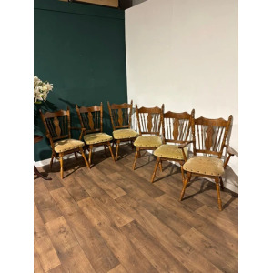 Six Vintage Oak Dining Chairs To Include Two Carvers