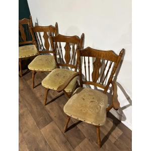 Six Vintage Oak Dining Chairs To Include Two Carvers