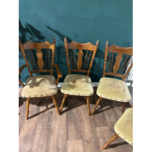 Six Vintage Oak Dining Chairs To Include Two Carvers
