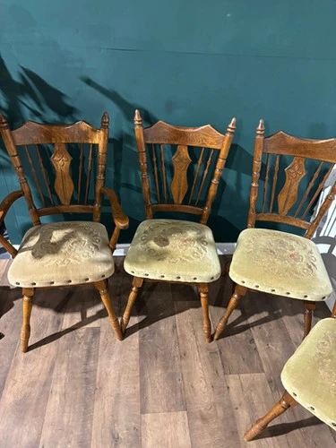 Six Vintage Oak Dining Chairs To Include Two Carvers
