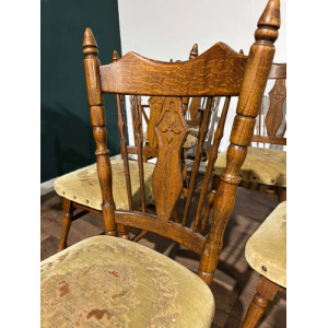 Six Vintage Oak Dining Chairs To Include Two Carvers