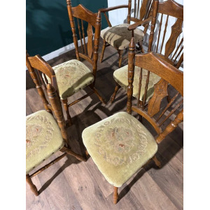 Six Vintage Oak Dining Chairs To Include Two Carvers