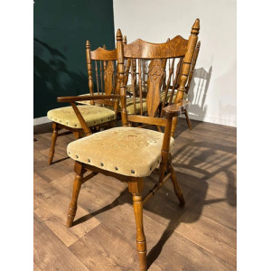 Six Vintage Oak Dining Chairs To Include Two Carvers