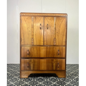 Stunning Antique 1930’s Art Deco Drinks Cocktail Cabinet, Burr Walnut