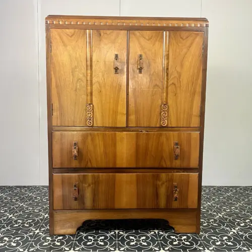 Stunning Antique 1930’s Art Deco Drinks Cocktail Cabinet, Burr Walnut