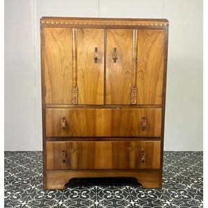 Stunning Antique 1930’s Art Deco Drinks Cocktail Cabinet, Burr Walnut