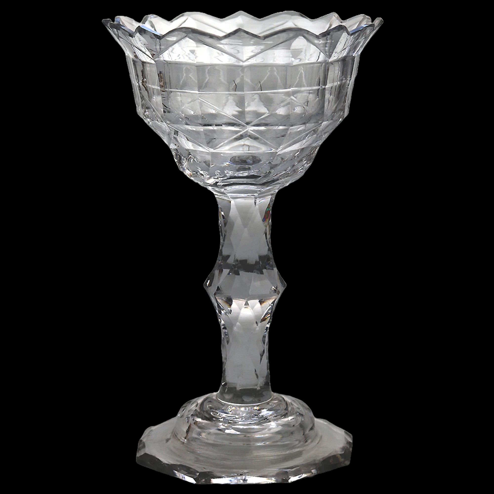 A very fine & large antique Georgian facet cut glass stem Sweetmeat C.18thC