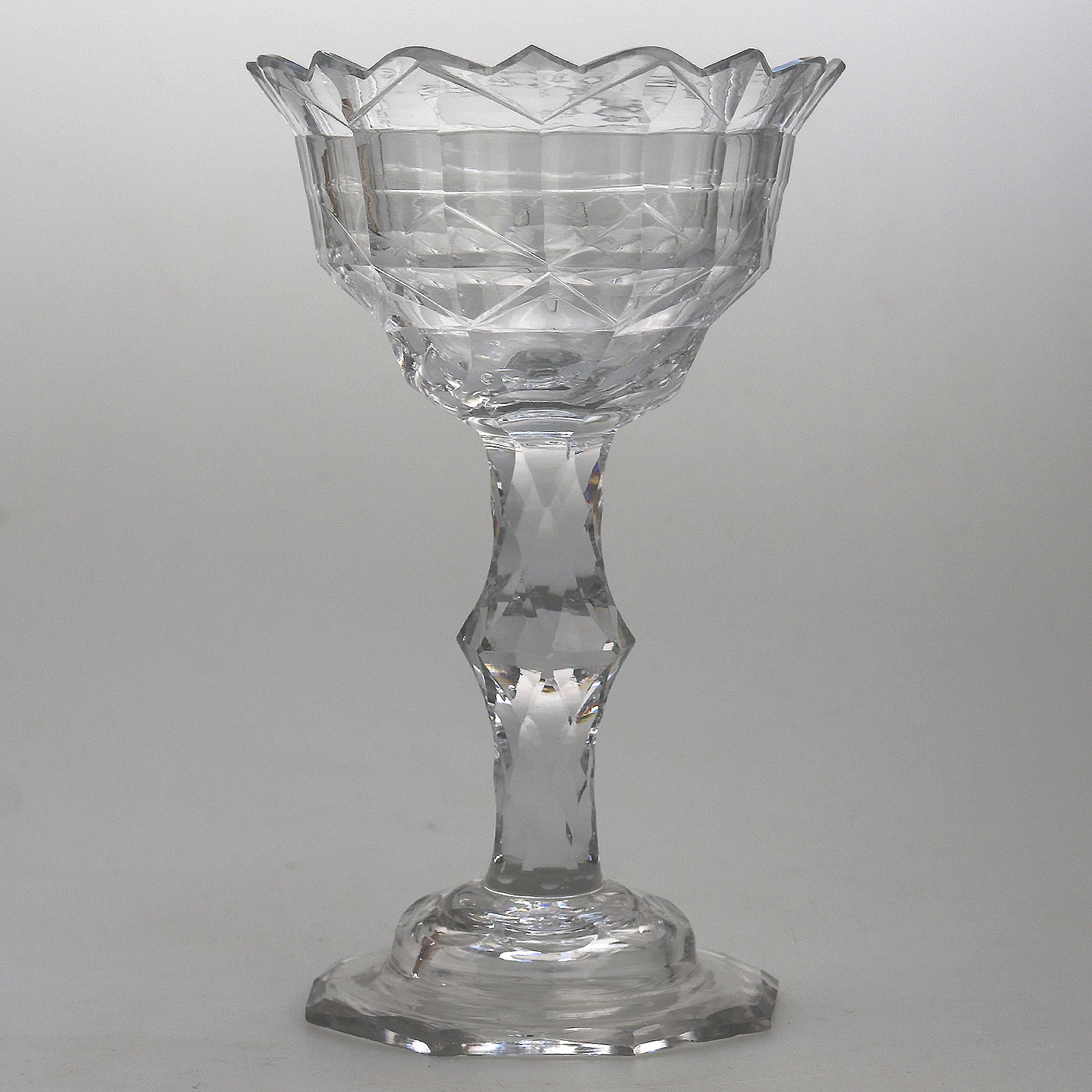 A very fine & large antique Georgian facet cut glass stem Sweetmeat C.18thC
