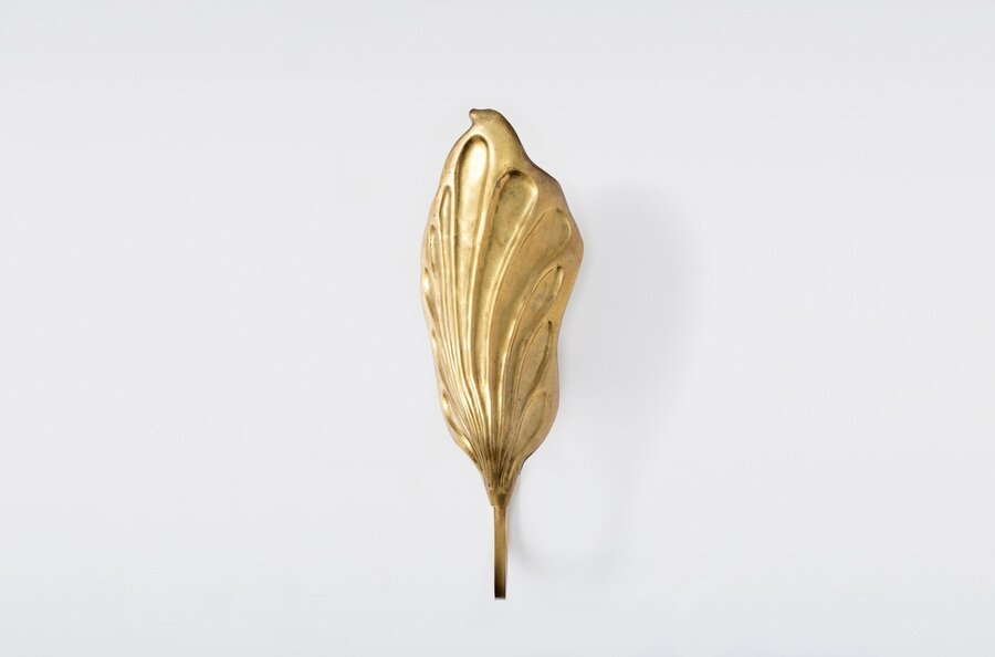 Tommaso Barbi – Gold Brass Leaf Wall Lamp 20th Century