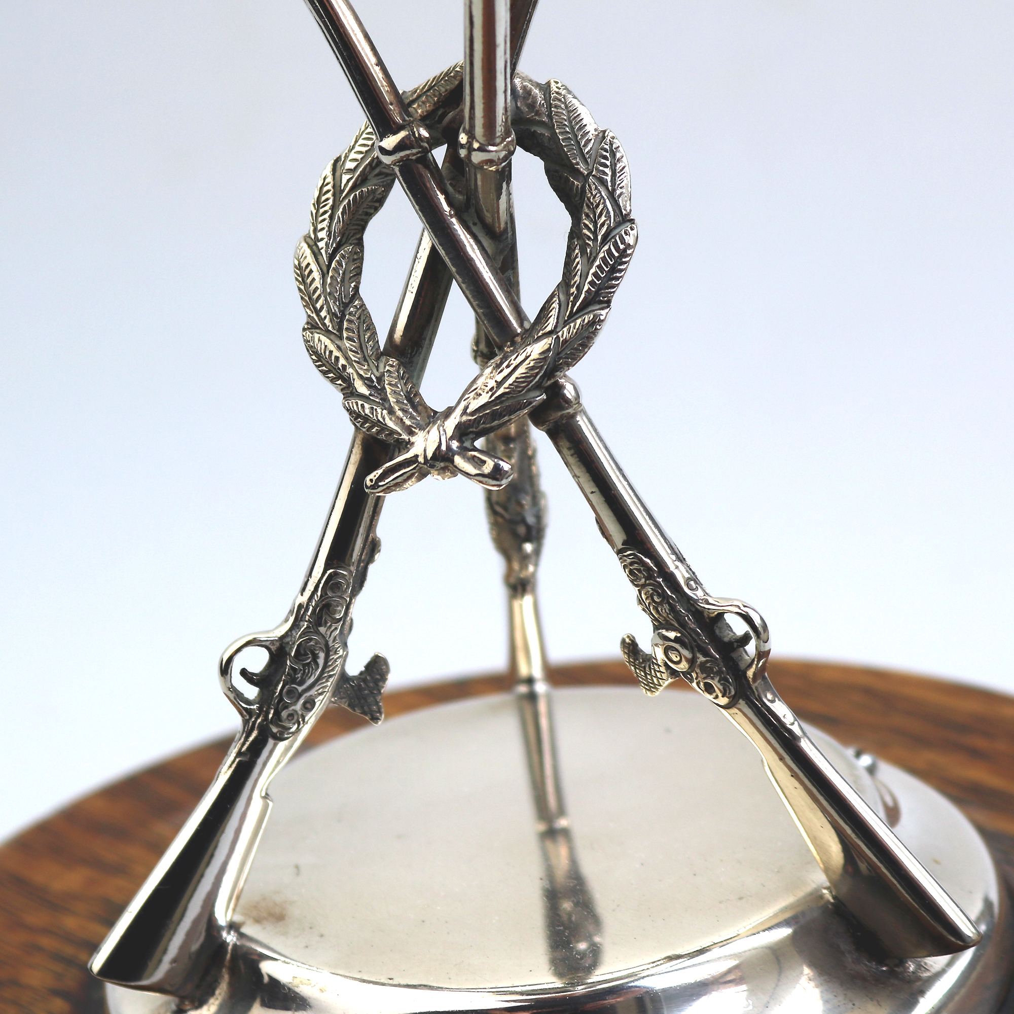 A large novelty silver plate Sporting Stacked Rifles Shooting Trophy C.1940-50