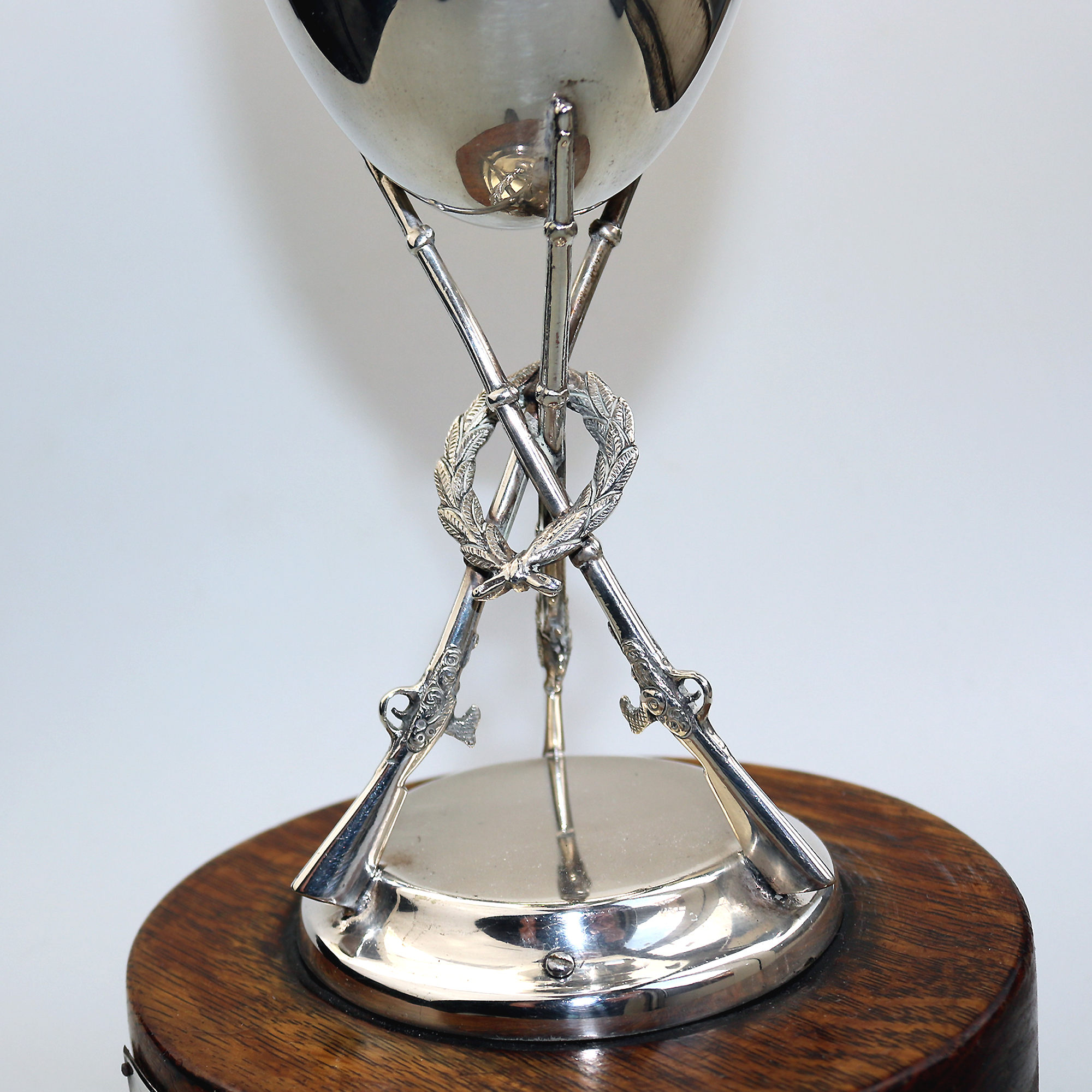 A large novelty silver plate Sporting Stacked Rifles Shooting Trophy C.1940-50