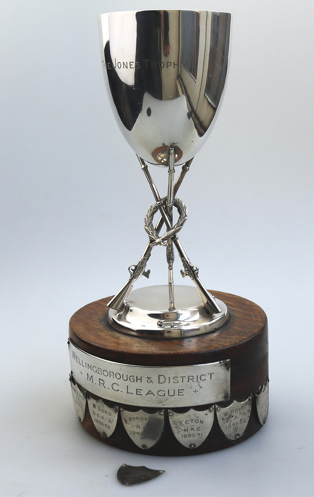 A large novelty silver plate Sporting Stacked Rifles Shooting Trophy C.1940-50