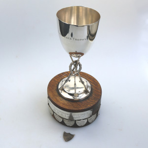 A large novelty silver plate Sporting Stacked Rifles Shooting Trophy C.1940-50