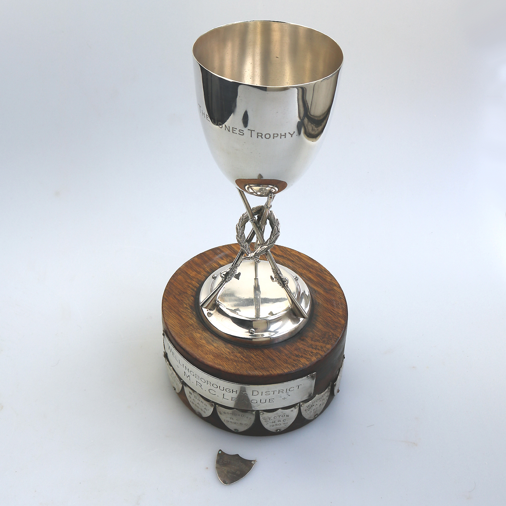 A large novelty silver plate Sporting Stacked Rifles Shooting Trophy C.1940-50
