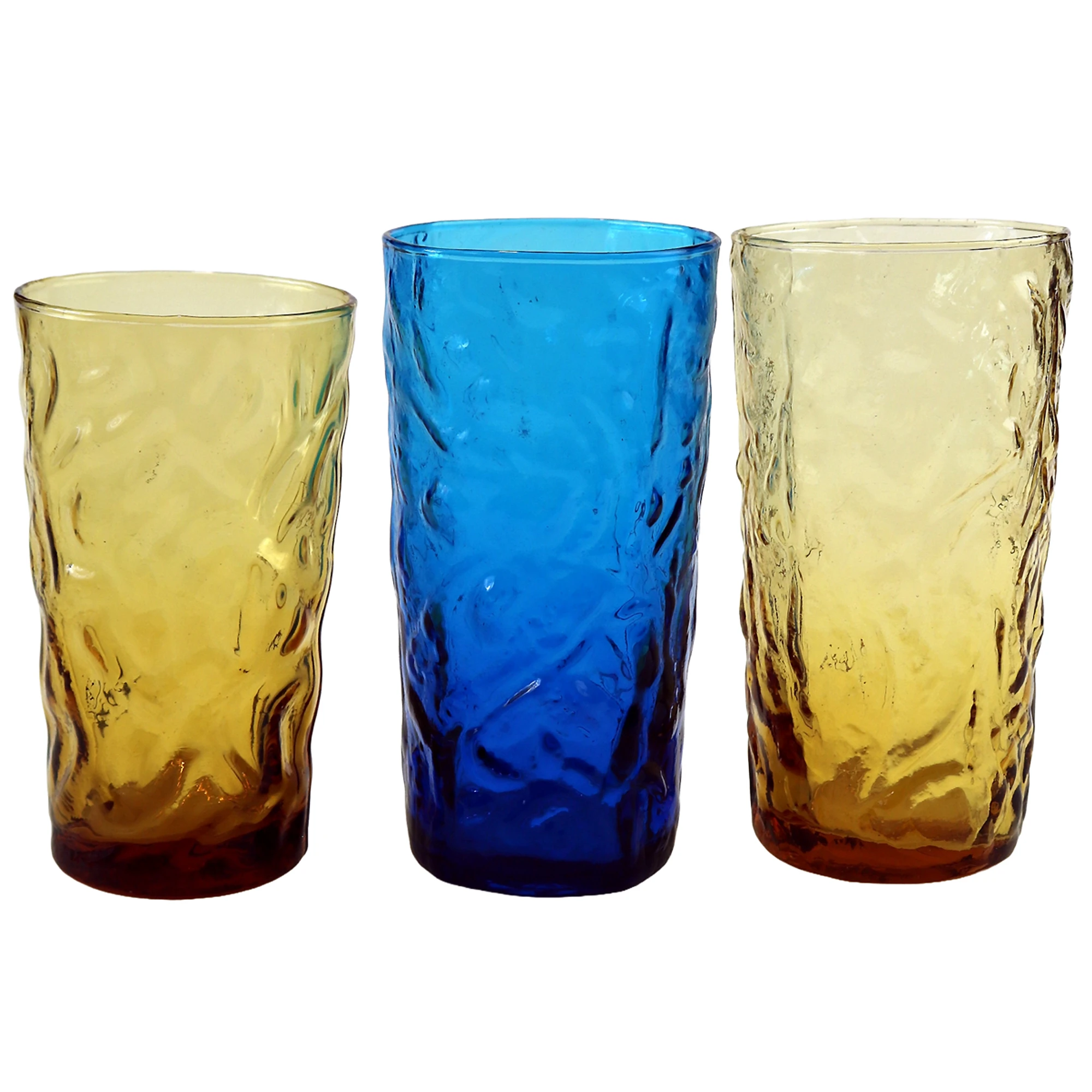 Mid-century retro pair plus 1 Highball coloured glass textured Tumblers C.1960's
